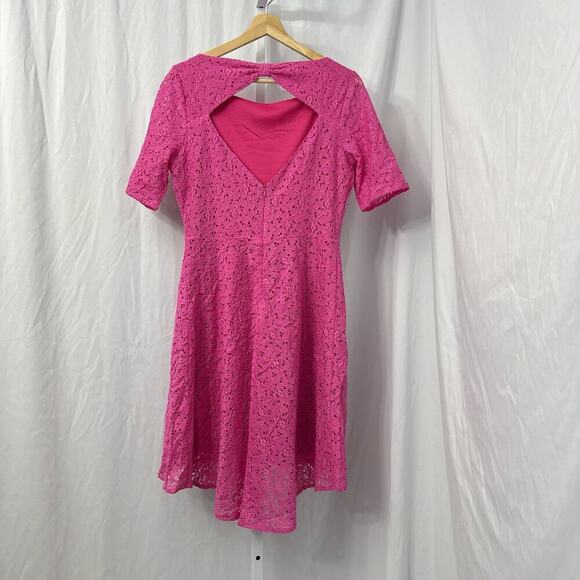Betsey Johnson Dress Size 12 Cosmopolitan Hot Pink Hi Low Floral Lace Keyhole - Picture 11 of 11